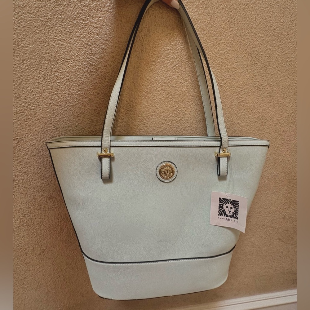 Anne Klein Honeydew Green Structured Tote with Metal Accents
